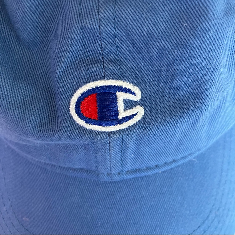Champion Blue Baseball Hat 100% Cotton Adjustable Back Embroidered Logo Cap - Picture 2 of 10